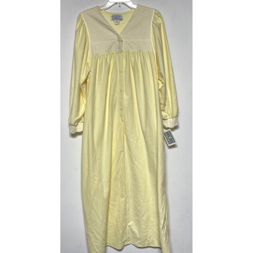 Vintage 90s Gilligan OMalley Robe Lounge Housecoat Maxi Womens Large Yellow USA